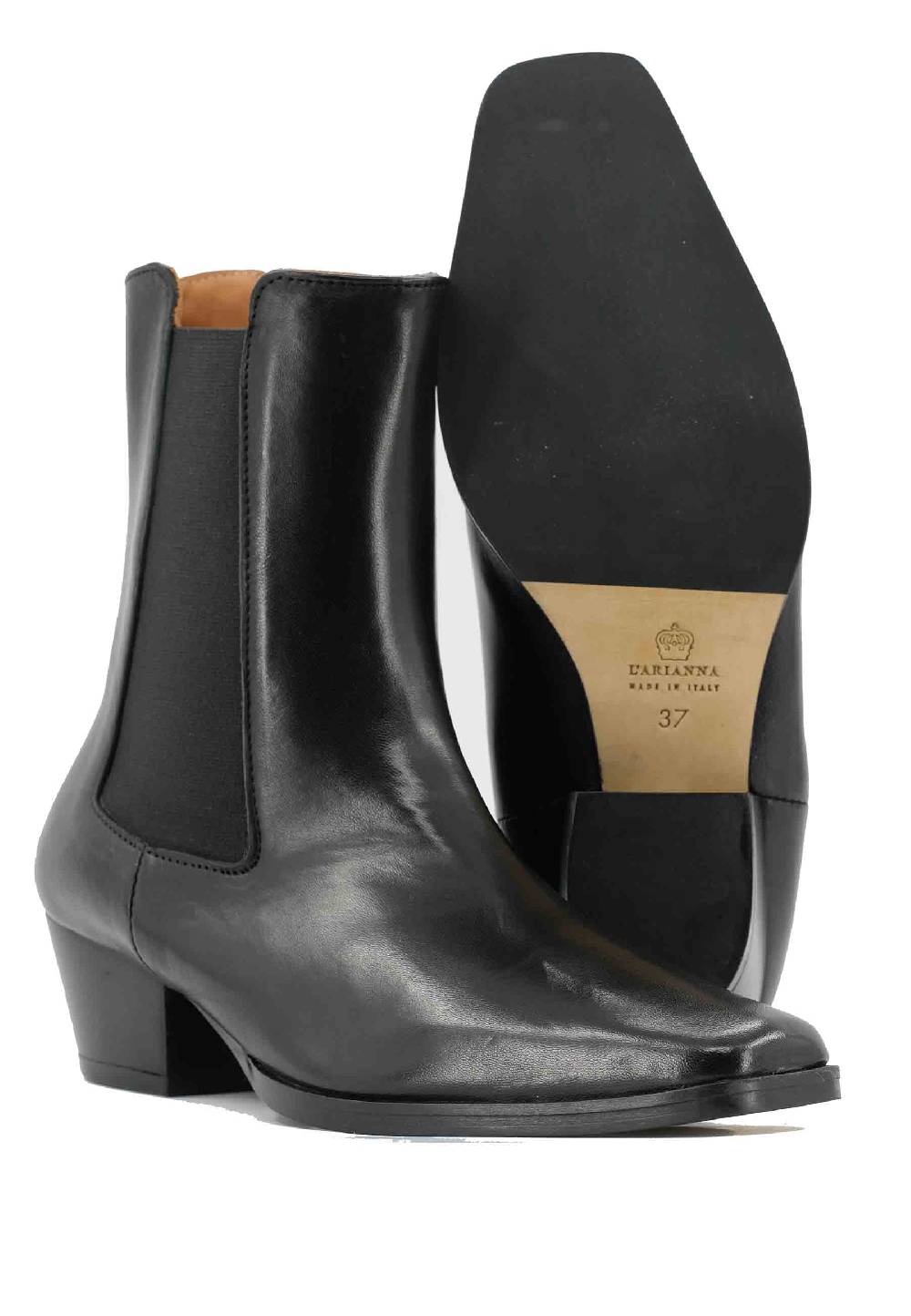 L'ARIANNA Stivaletti BT1695 boot donna in pelle nera punta quadra con tacco in cuoio Saldi