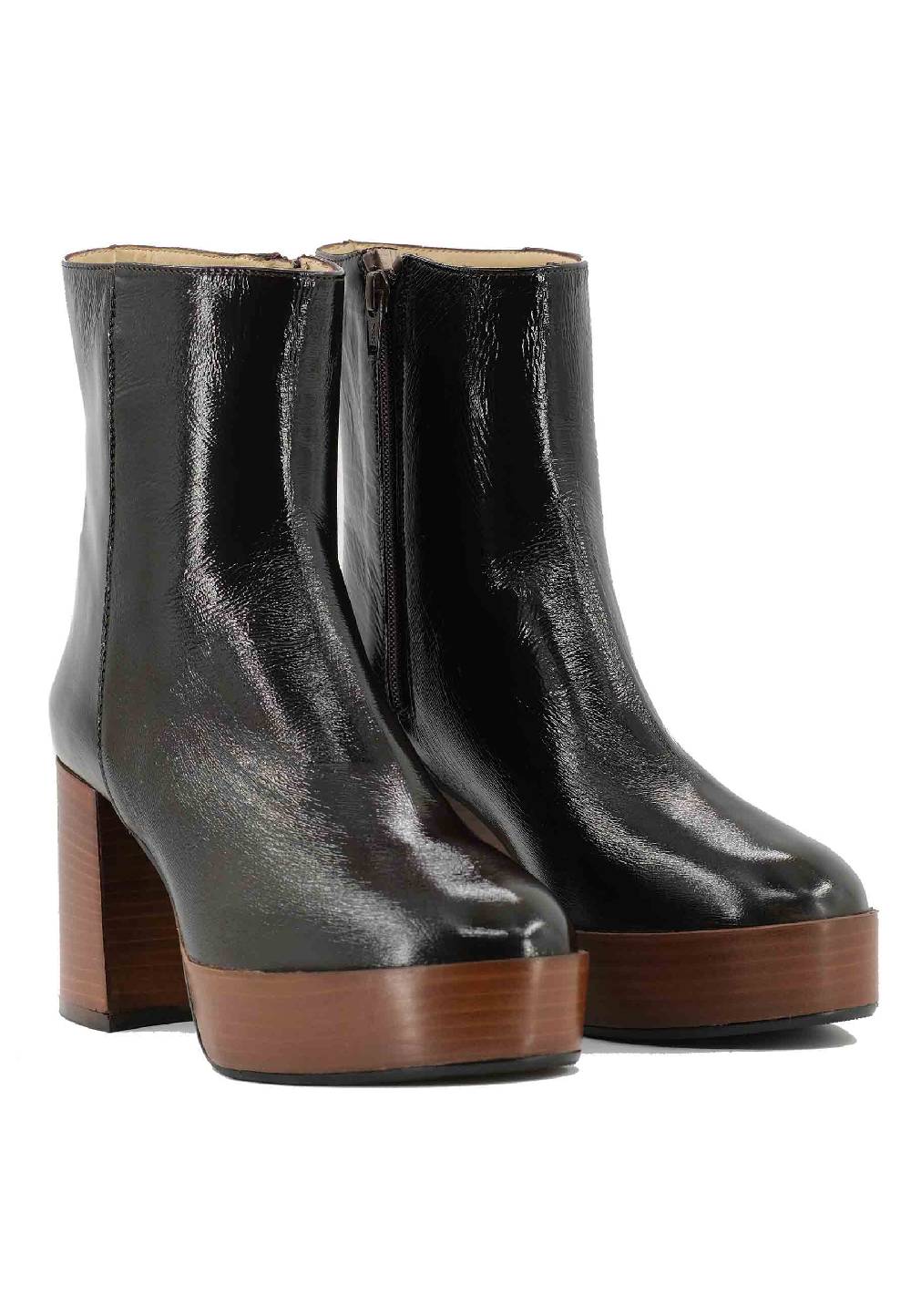 L'ARIANNA Stivaletti TR1556 in pelle testa di moro con tacco alto e plateau con zip laterale di chiusura Hotsell
