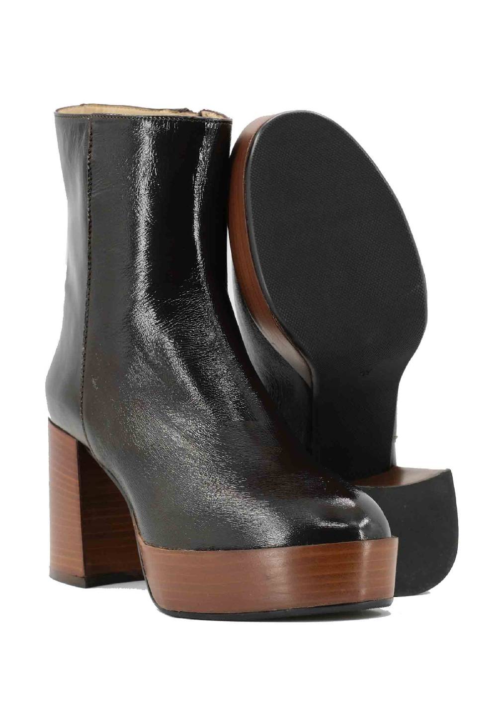 L'ARIANNA Stivaletti TR1556 in pelle testa di moro con tacco alto e plateau con zip laterale di chiusura Hotsell