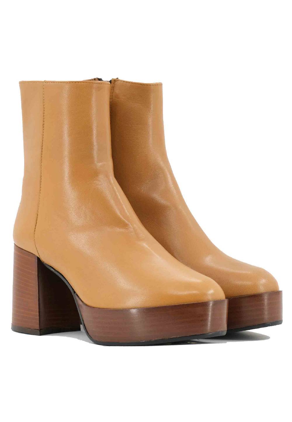 L'ARIANNA Stivaletti TR1556 in pelle senape con tacco alto e plateau con zip laterale di chiusura Vendita Calda