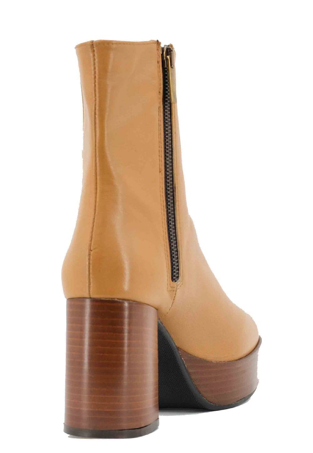 L'ARIANNA Stivaletti TR1556 in pelle senape con tacco alto e plateau con zip laterale di chiusura Vendita Calda