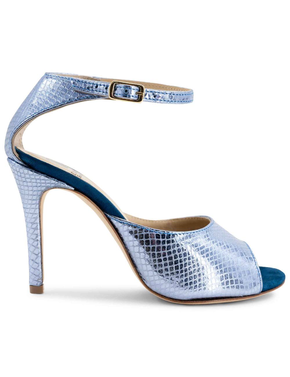 L'ARIANNA Sandali DS1518 donna in pelle laminata jeans effetto rettile e camoscio oceano con tacco alto e cinturino alla caviglia L'Arianna I Più Venduti