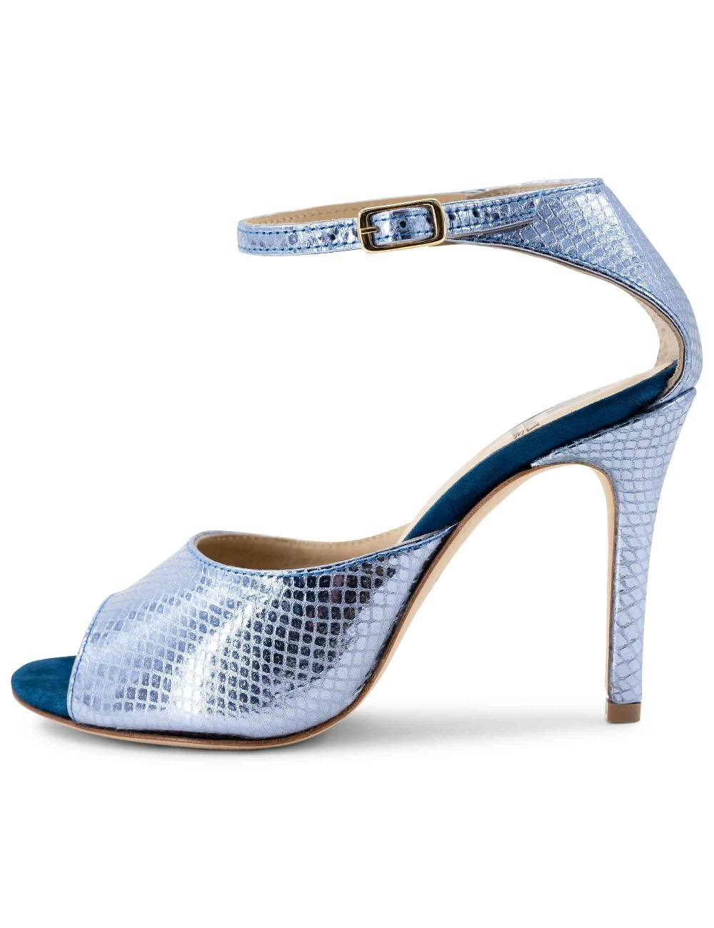 L'ARIANNA Sandali DS1518 donna in pelle laminata jeans effetto rettile e camoscio oceano con tacco alto e cinturino alla caviglia L'Arianna I Più Venduti
