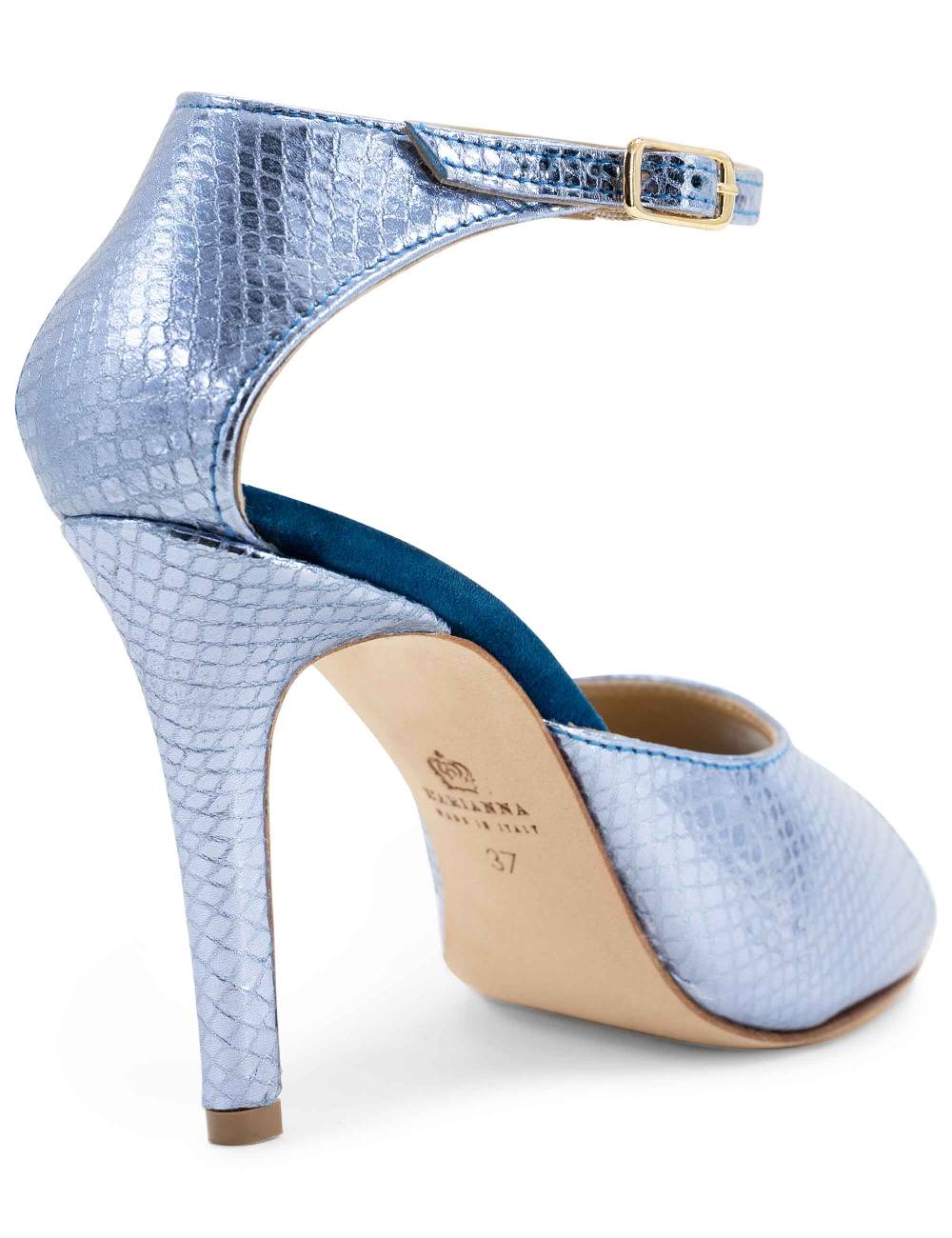 L'ARIANNA Sandali DS1518 donna in pelle laminata jeans effetto rettile e camoscio oceano con tacco alto e cinturino alla caviglia L'Arianna I Più Venduti