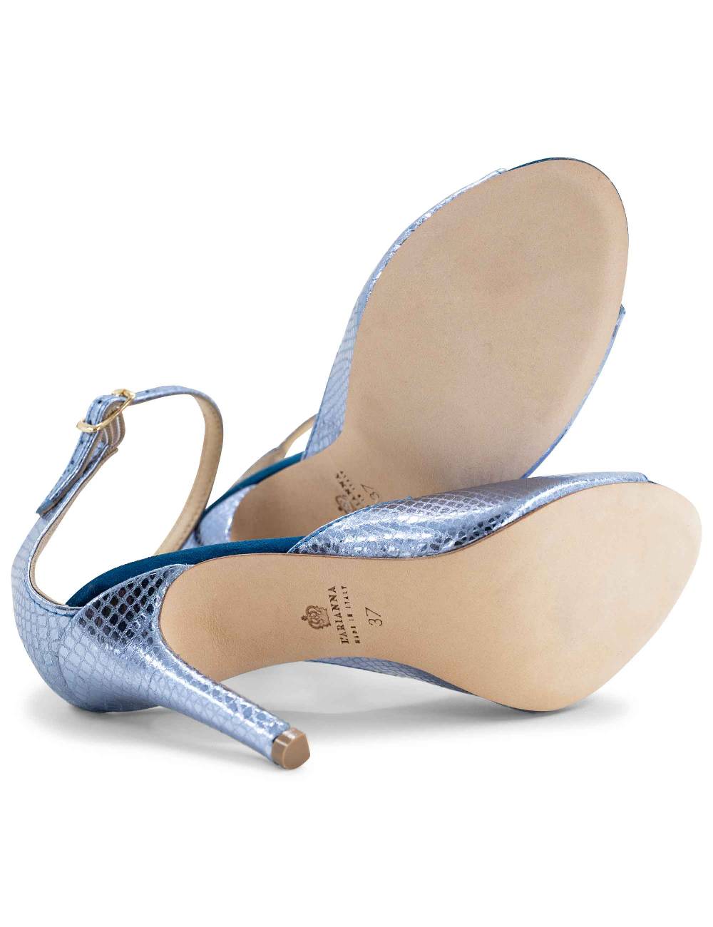 L'ARIANNA Sandali DS1518 donna in pelle laminata jeans effetto rettile e camoscio oceano con tacco alto e cinturino alla caviglia L'Arianna I Più Venduti