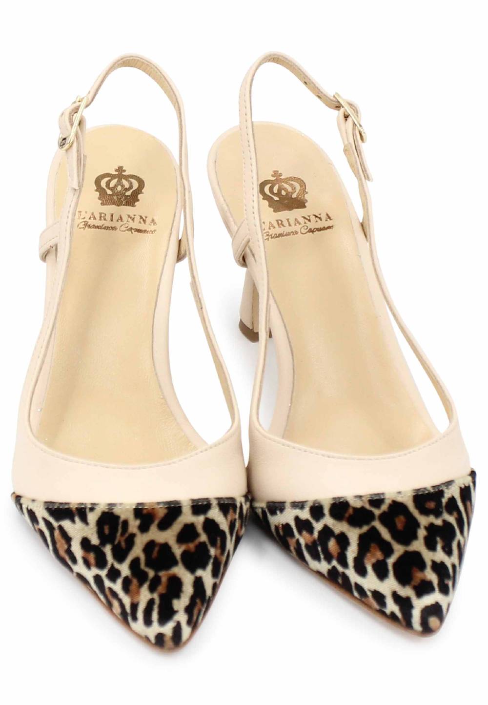 L'ARIANNA Decollete slingback ch1605/rt donna in pelle beige e tessuto animalier tacco alto l'arianna Negozio