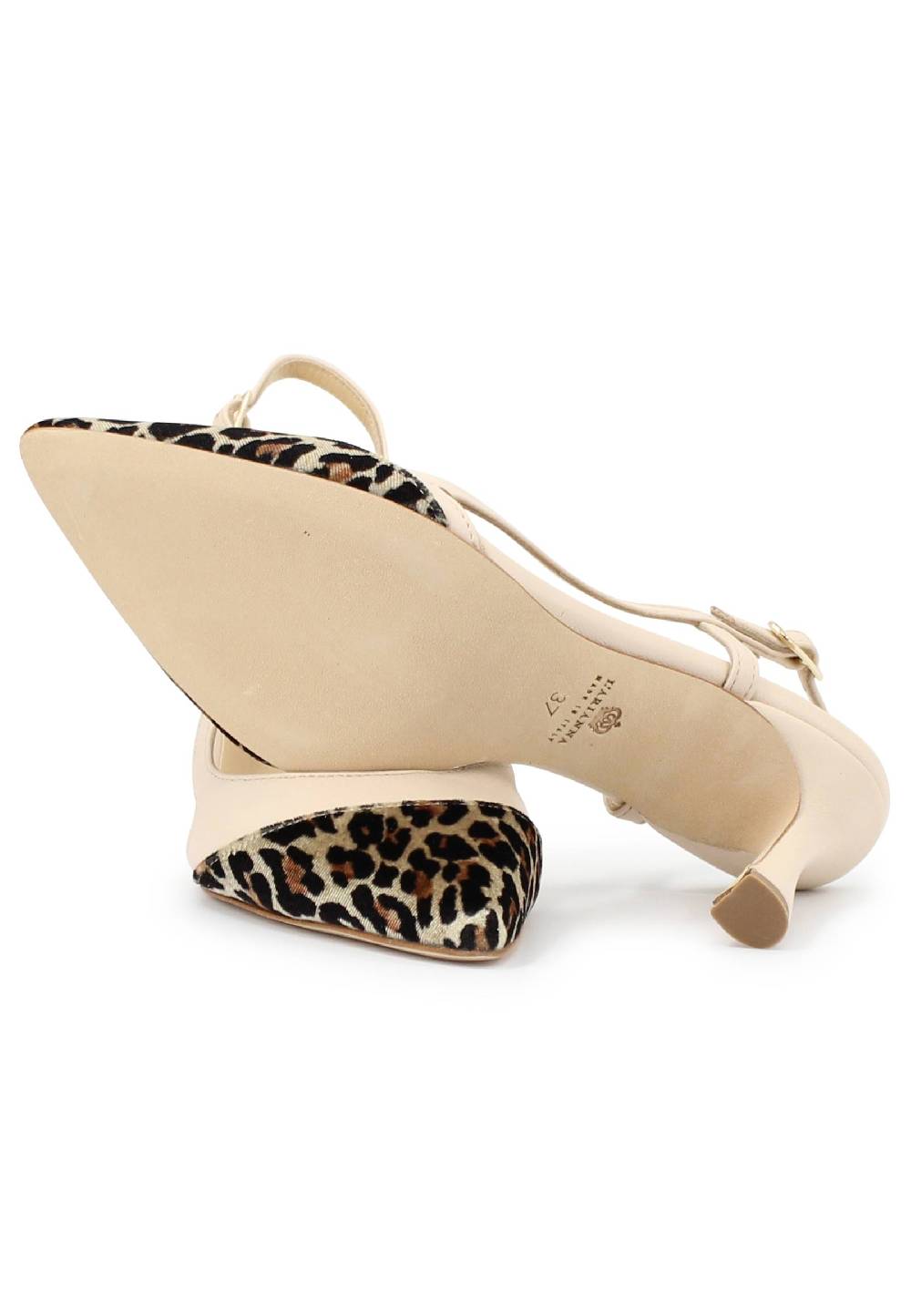 L'ARIANNA Decollete slingback ch1605/rt donna in pelle beige e tessuto animalier tacco alto l'arianna Negozio
