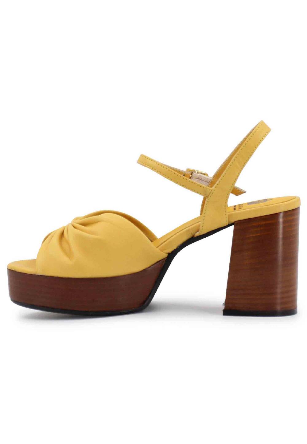 L'ARIANNA Sandali DS1648 da donna in pelle gialla con tacco e plateau in cuoio L'Arianna In Saldo