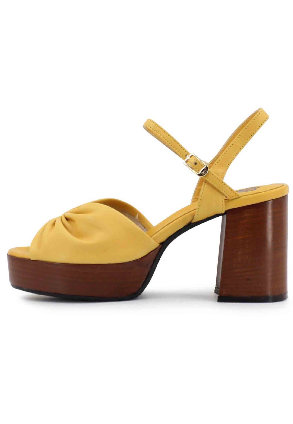 L'ARIANNA Sandali DS1648 da donna in pelle gialla con tacco e plateau in cuoio L'Arianna In Saldo
