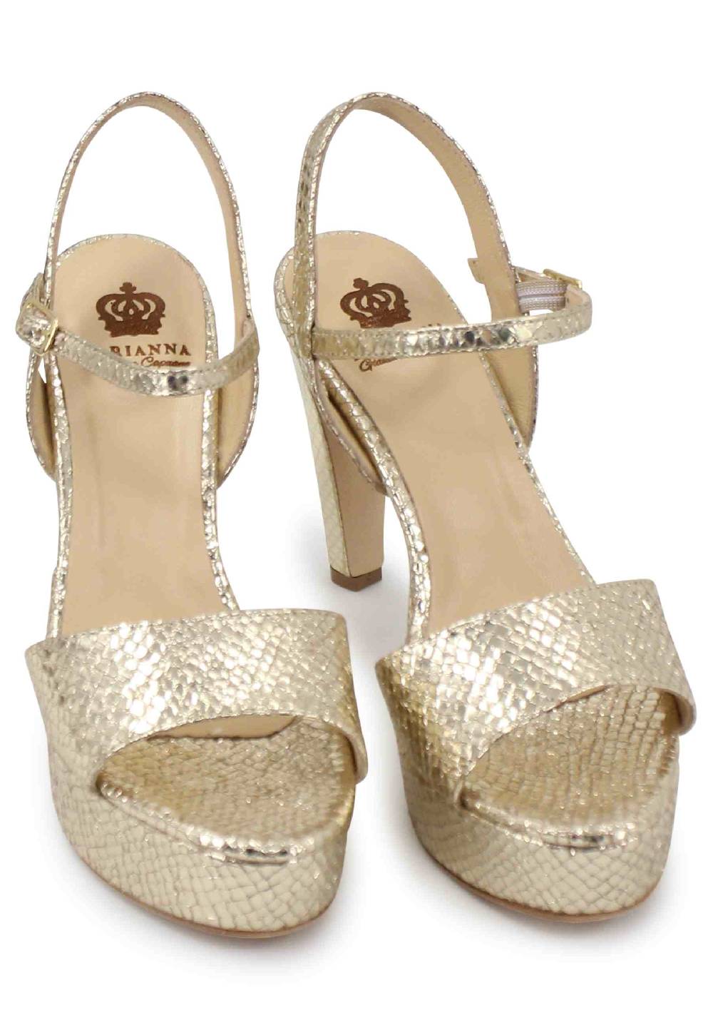 L'ARIANNA Sandali DS1610 donna in pelle laminata stampata platino con tacco alto e plateau Nuova