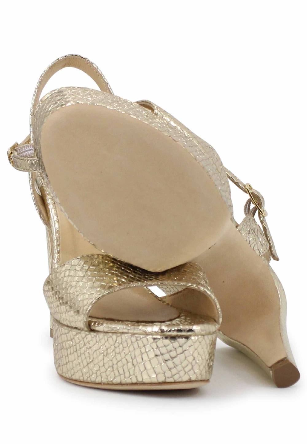 L'ARIANNA Sandali DS1610 donna in pelle laminata stampata platino con tacco alto e plateau Nuova