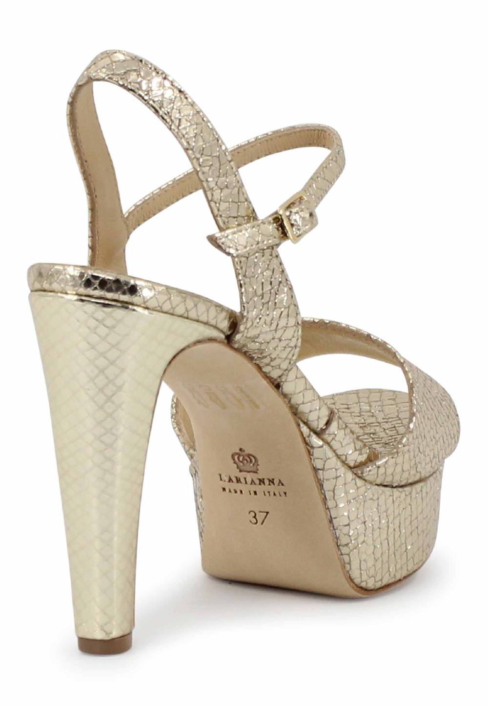 L'ARIANNA Sandali DS1610 donna in pelle laminata stampata platino con tacco alto e plateau Nuova