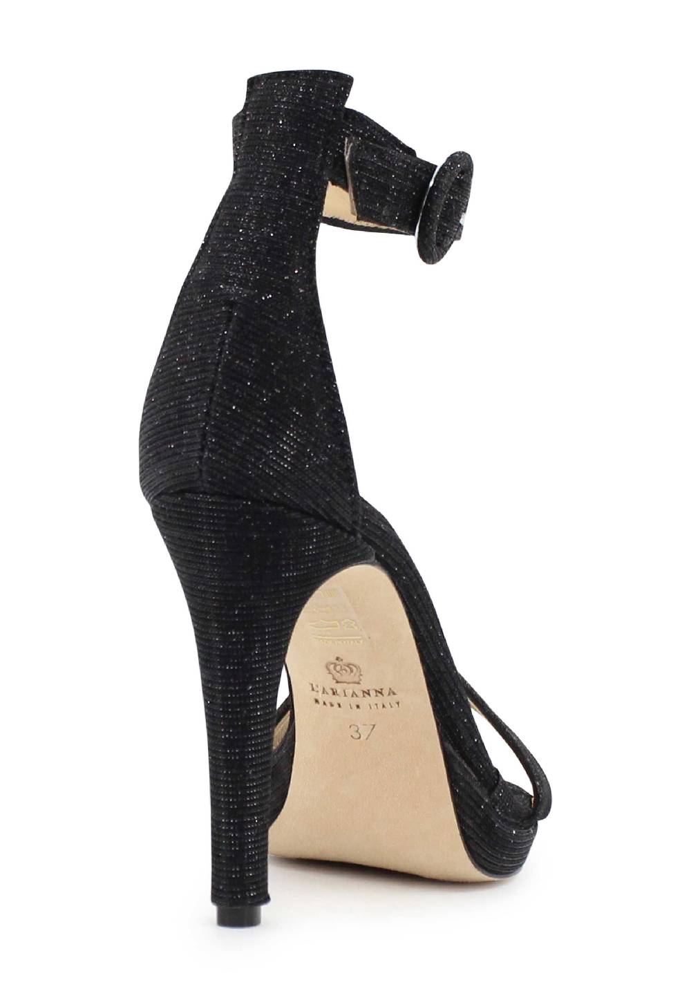 L'ARIANNA Sandali DS7016 donna in tessuto luminor blu notte tacco alto e cinturino alla caviglia Moda