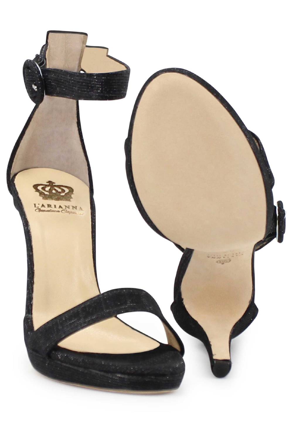 L'ARIANNA Sandali DS7016 donna in tessuto luminor blu notte tacco alto e cinturino alla caviglia Moda