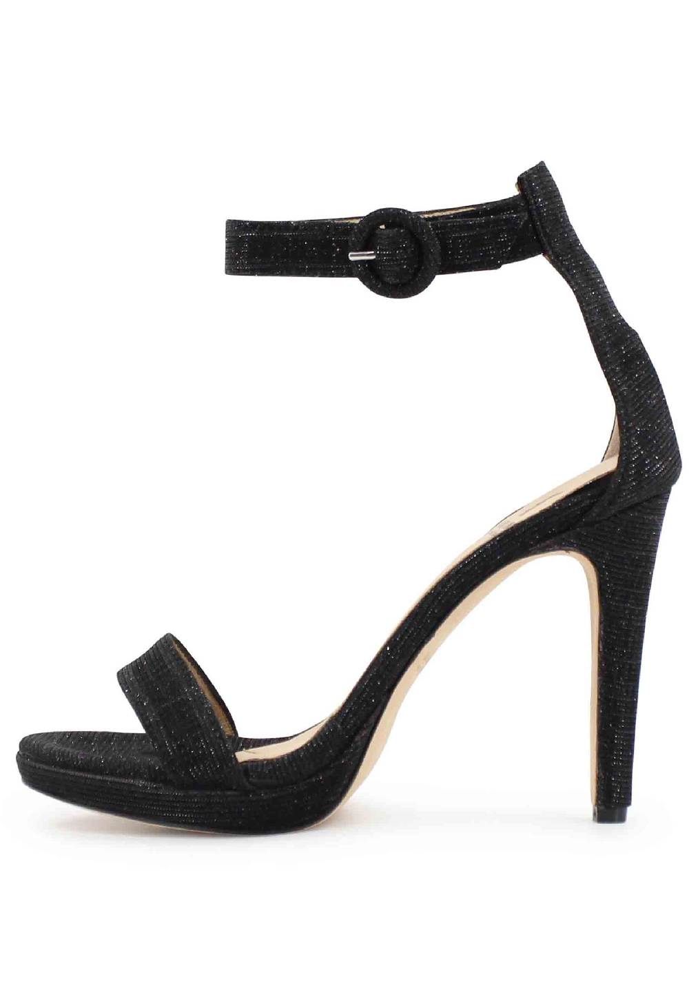 L'ARIANNA Sandali DS7016 donna in tessuto luminor blu notte tacco alto e cinturino alla caviglia Moda