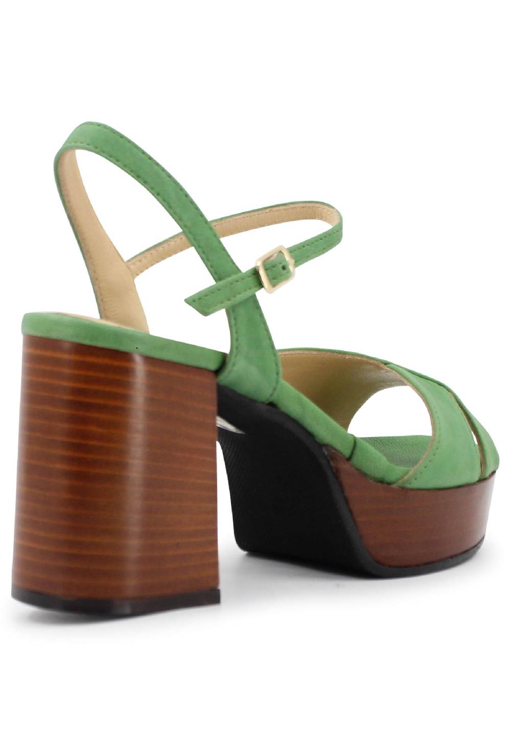 L'ARIANNA Sandali DS1639 donna in pelle verde con cinturino e tacco e plateau in cuoio Italy