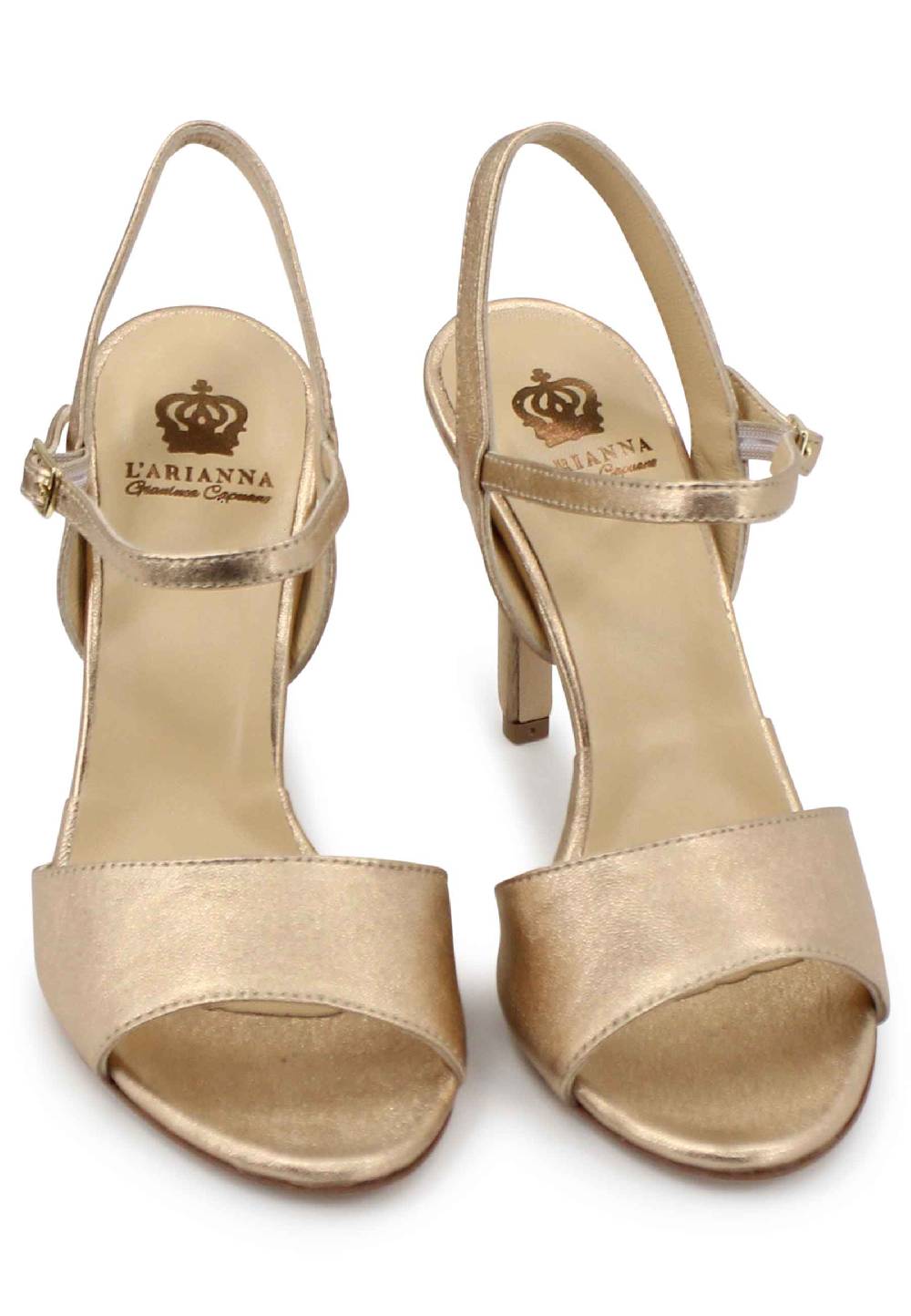 L'ARIANNA Sandali DS7053 donna in pelle laminata nude con tacco alto e cinturino alla caviglia Italia