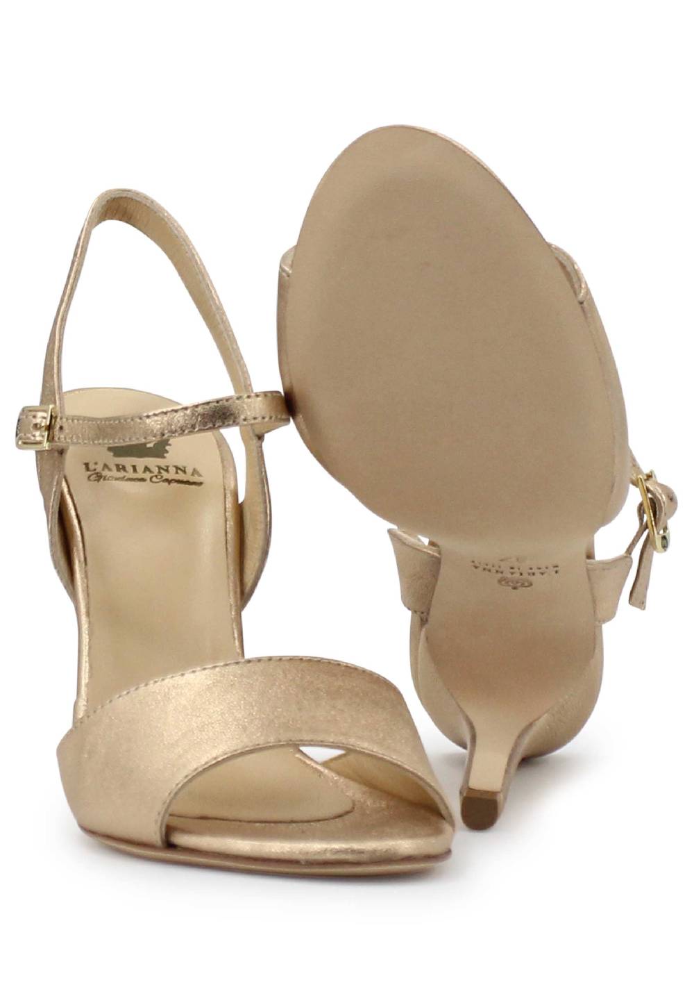 L'ARIANNA Sandali DS7053 donna in pelle laminata nude con tacco alto e cinturino alla caviglia Italia