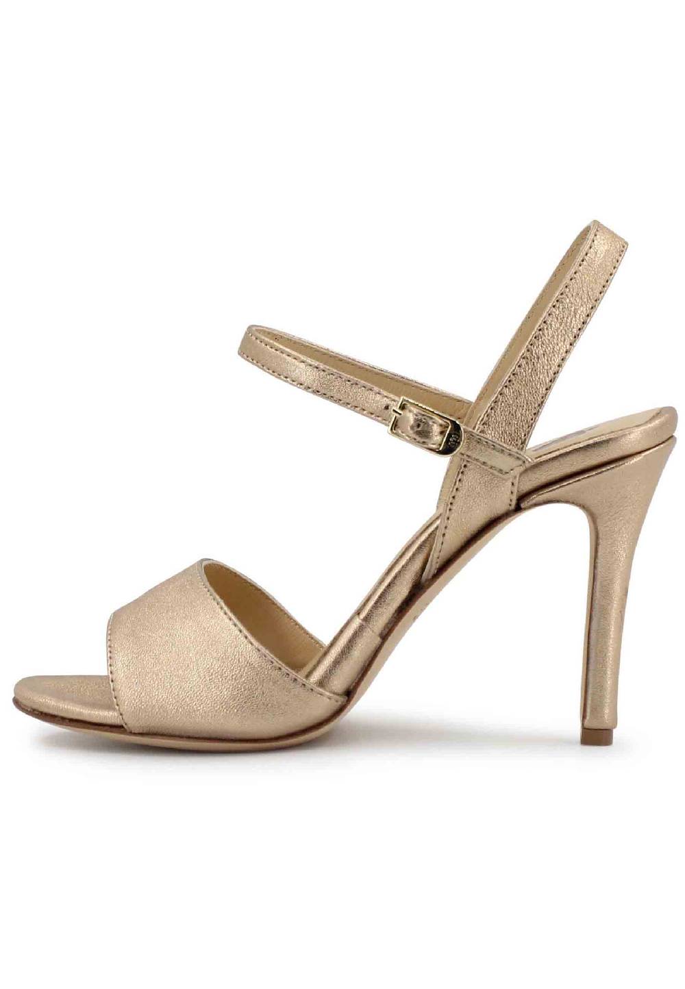 L'ARIANNA Sandali DS7053 donna in pelle laminata nude con tacco alto e cinturino alla caviglia Italia