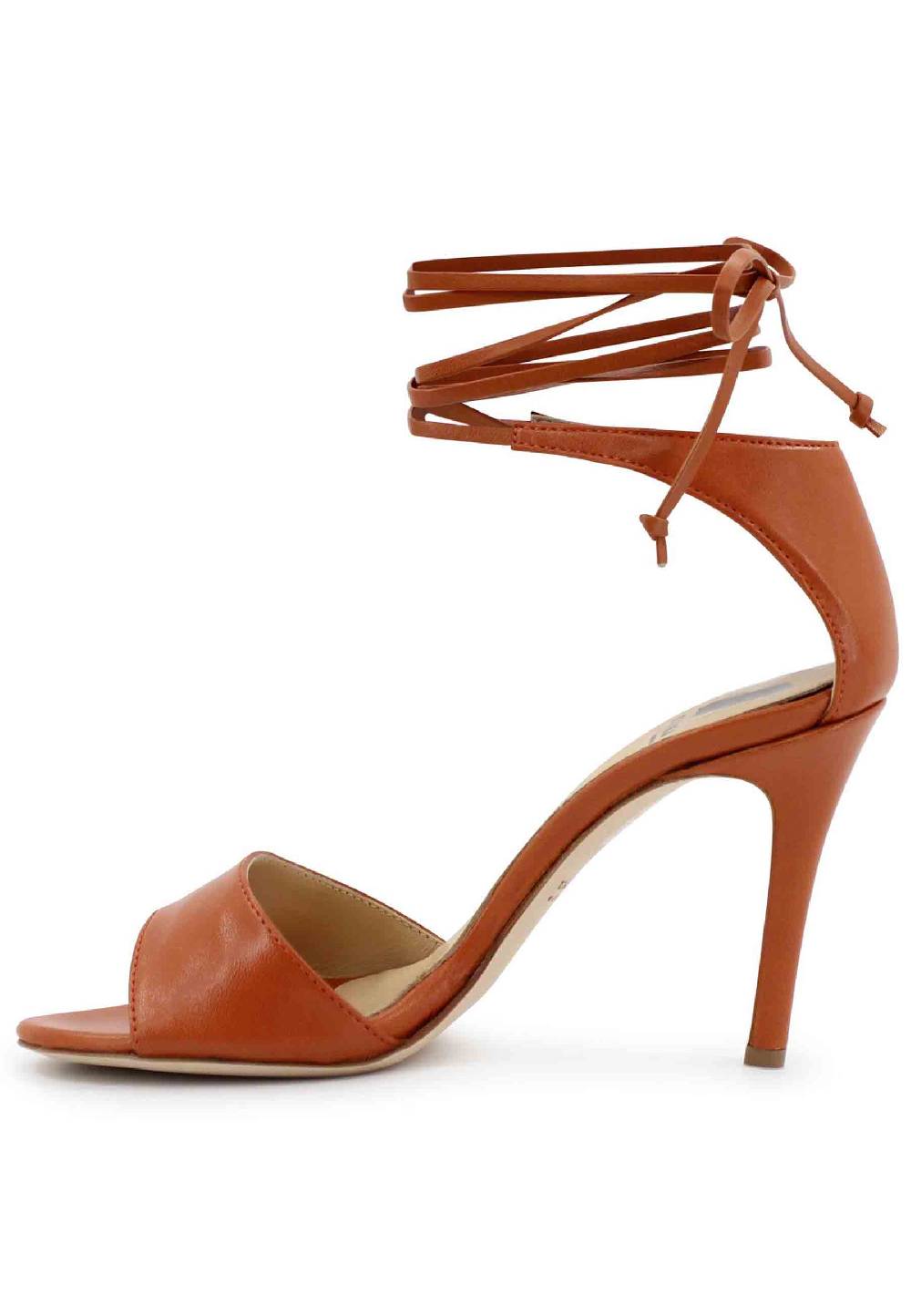 L'ARIANNA Sandali DS7042 da donna in pelle mattone tacco alto con tacco alto e laccetti alla caviglia Nuovo