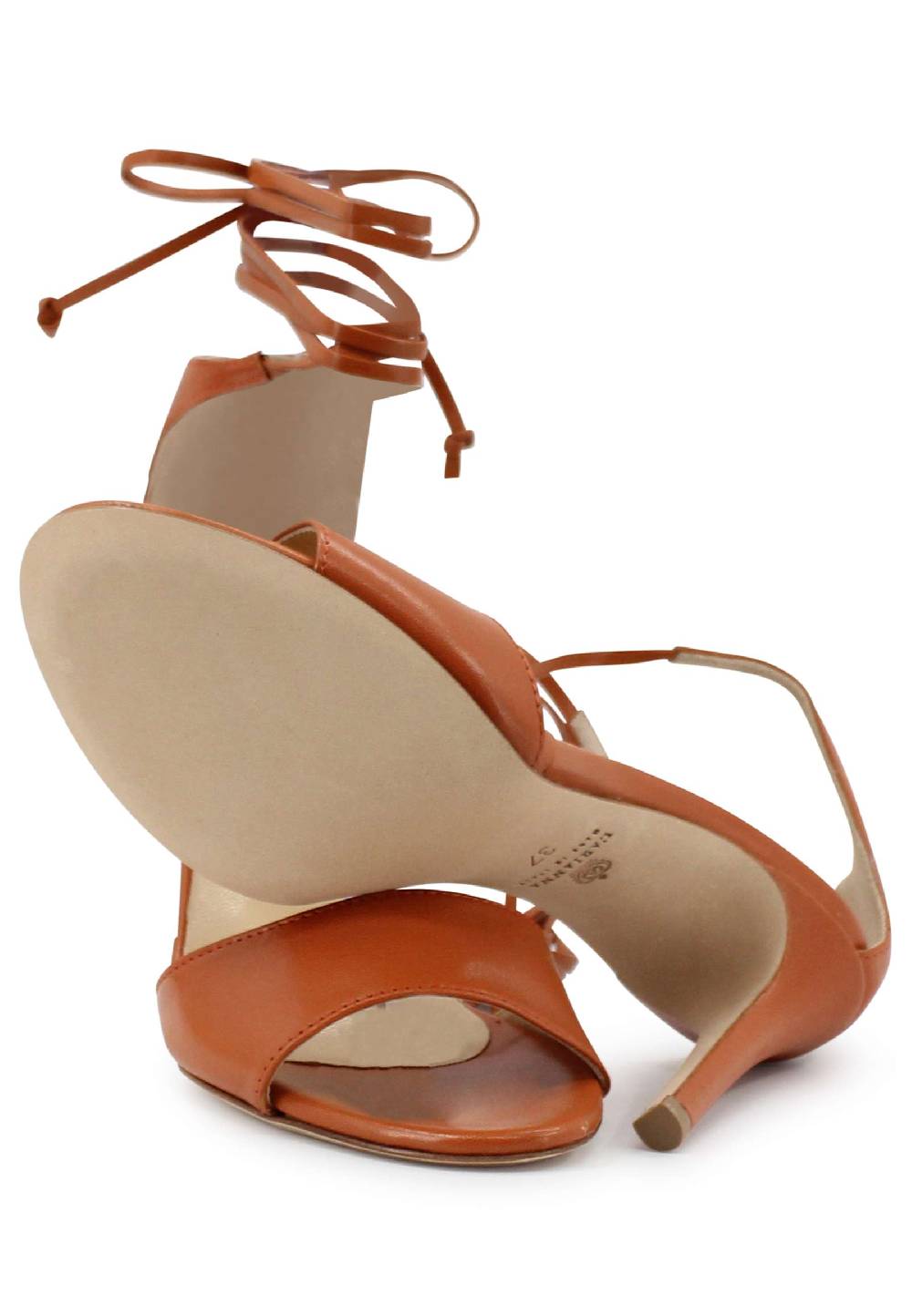 L'ARIANNA Sandali DS7042 da donna in pelle mattone tacco alto con tacco alto e laccetti alla caviglia Nuovo