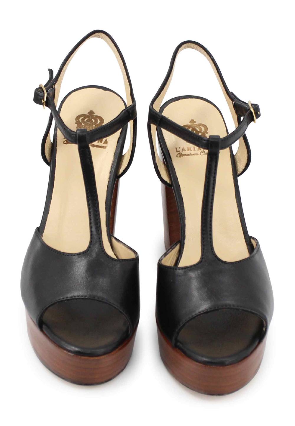 L'ARIANNA Sandali ds7010 donna in pelle nera con cinturino tacco alto e plateau Vendita
