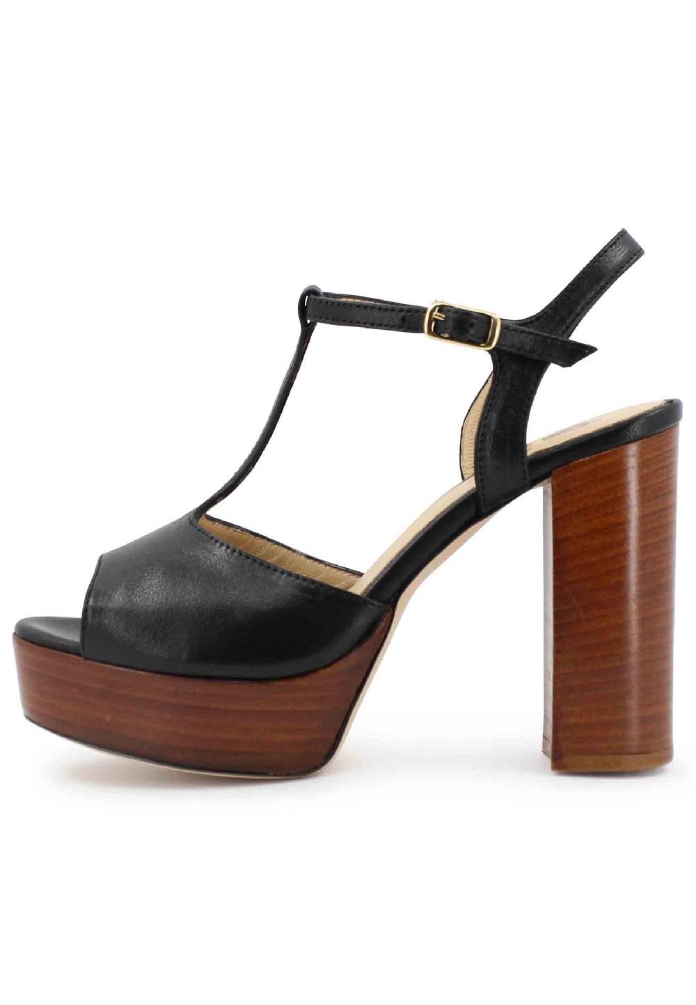 L'ARIANNA Sandali ds7010 donna in pelle nera con cinturino tacco alto e plateau Vendita