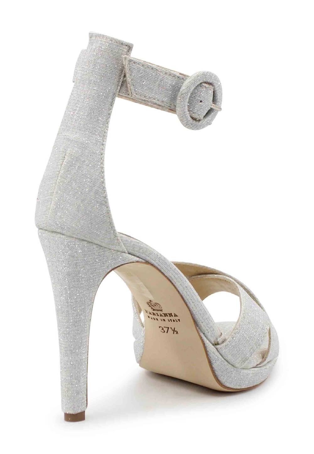 L'ARIANNA Sandali DS1507 donna in tessuto off white con tacco alto e cinturino alla caviglia Spedizione Gratuita