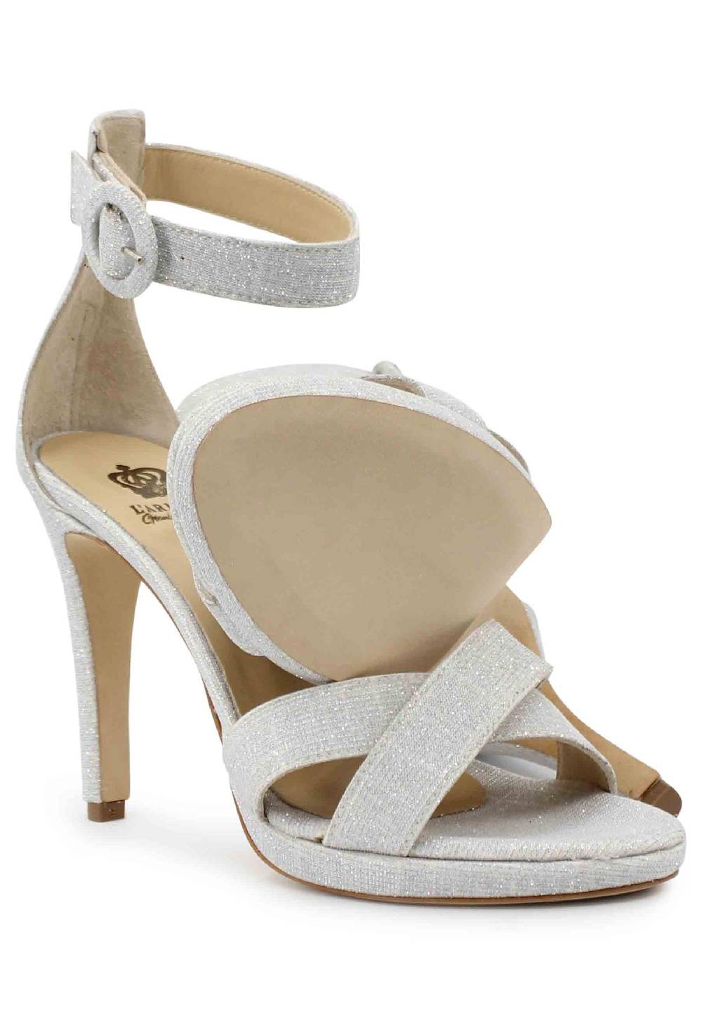 L'ARIANNA Sandali DS1507 donna in tessuto off white con tacco alto e cinturino alla caviglia Spedizione Gratuita