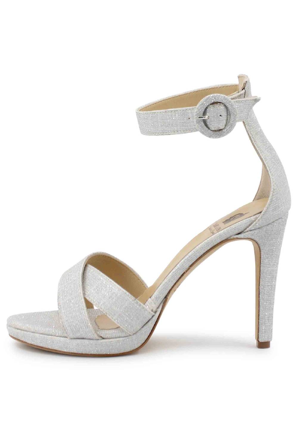 L'ARIANNA Sandali DS1507 donna in tessuto off white con tacco alto e cinturino alla caviglia Spedizione Gratuita