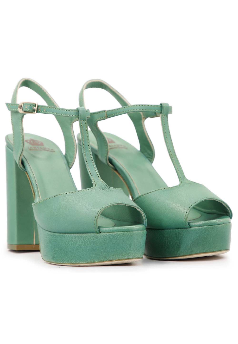 L'ARIANNA Sandali ds7010 donna in pelle verde con cinturino tacco alto e plateau Pezzi Unici