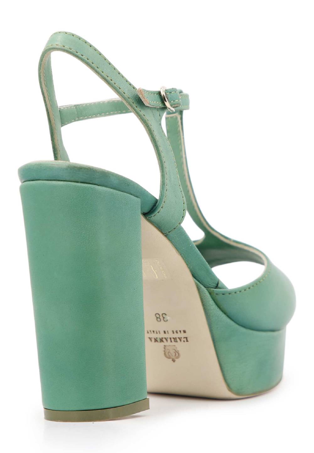 L'ARIANNA Sandali ds7010 donna in pelle verde con cinturino tacco alto e plateau Pezzi Unici