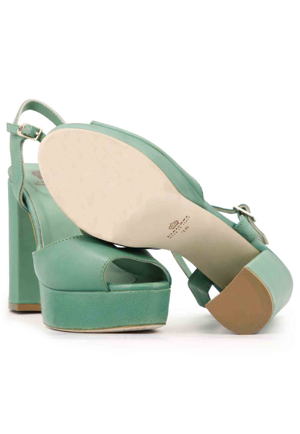 L'ARIANNA Sandali ds7010 donna in pelle verde con cinturino tacco alto e plateau Pezzi Unici