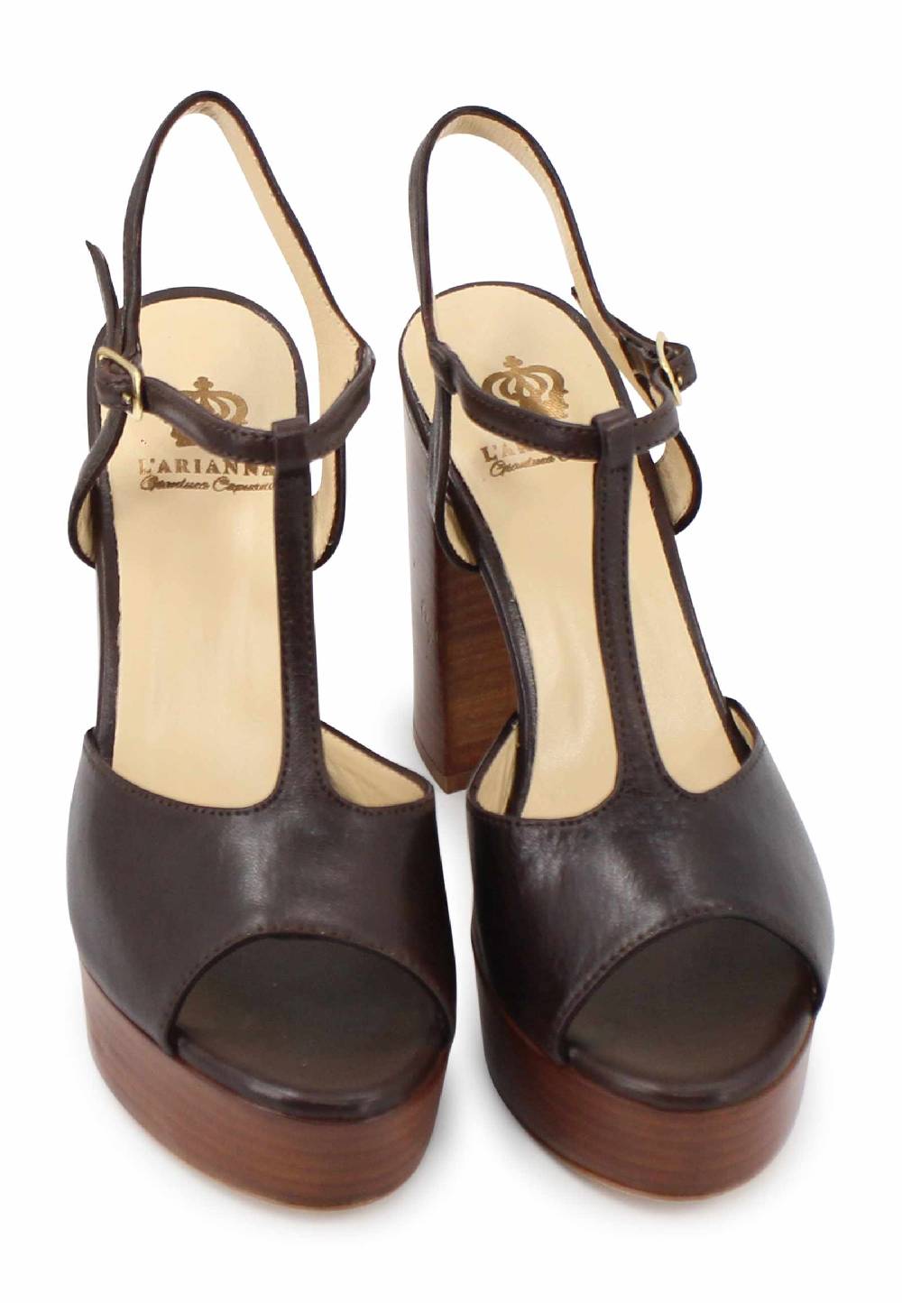 L'ARIANNA Sandali ds7010 donna in pelle testa di moro con cinturino tacco alto e plateau Soddisfazione Garantita