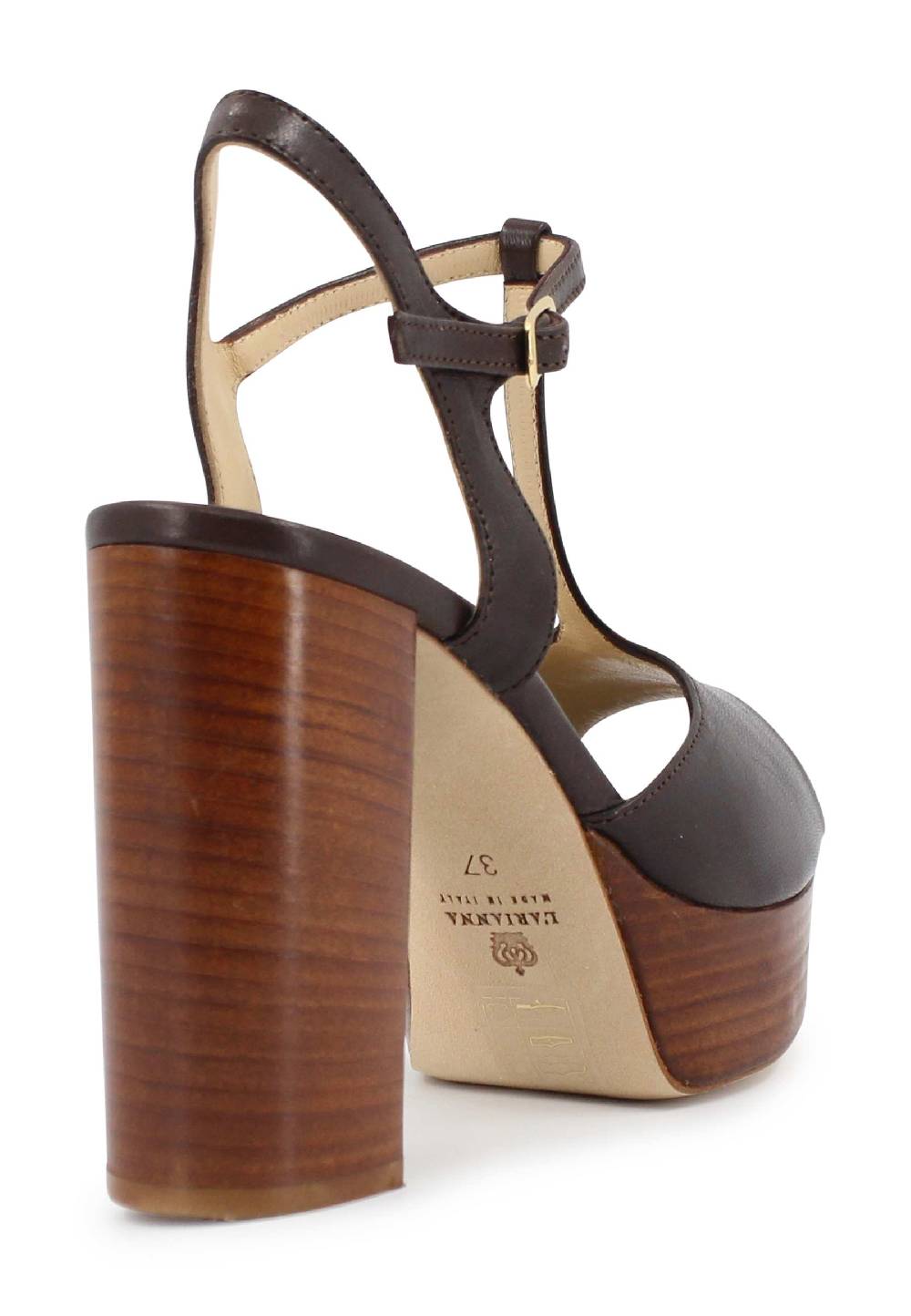 L'ARIANNA Sandali ds7010 donna in pelle testa di moro con cinturino tacco alto e plateau Soddisfazione Garantita
