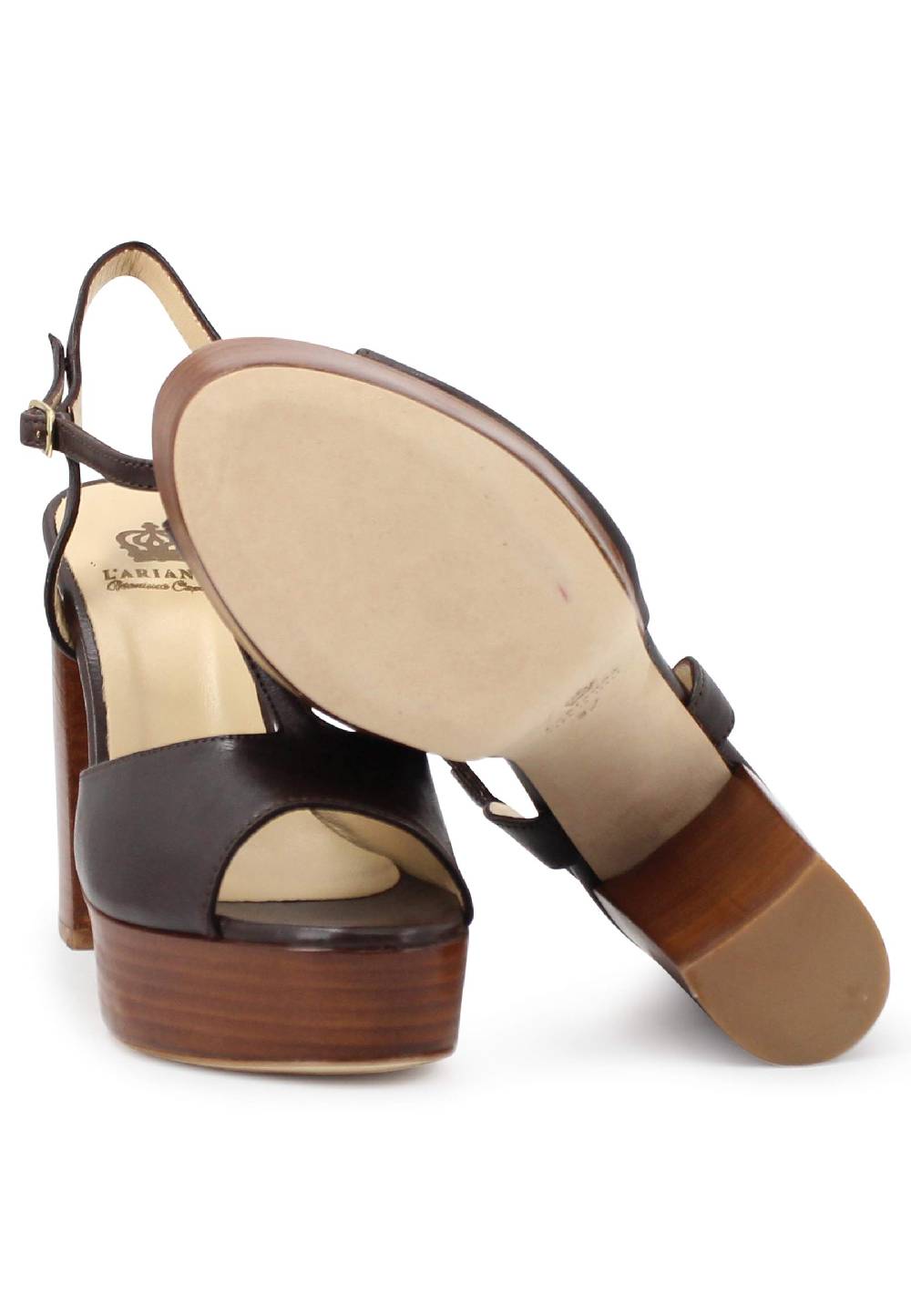 L'ARIANNA Sandali ds7010 donna in pelle testa di moro con cinturino tacco alto e plateau Soddisfazione Garantita