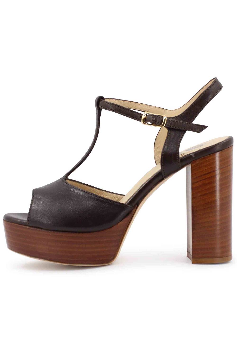 L'ARIANNA Sandali ds7010 donna in pelle testa di moro con cinturino tacco alto e plateau Soddisfazione Garantita