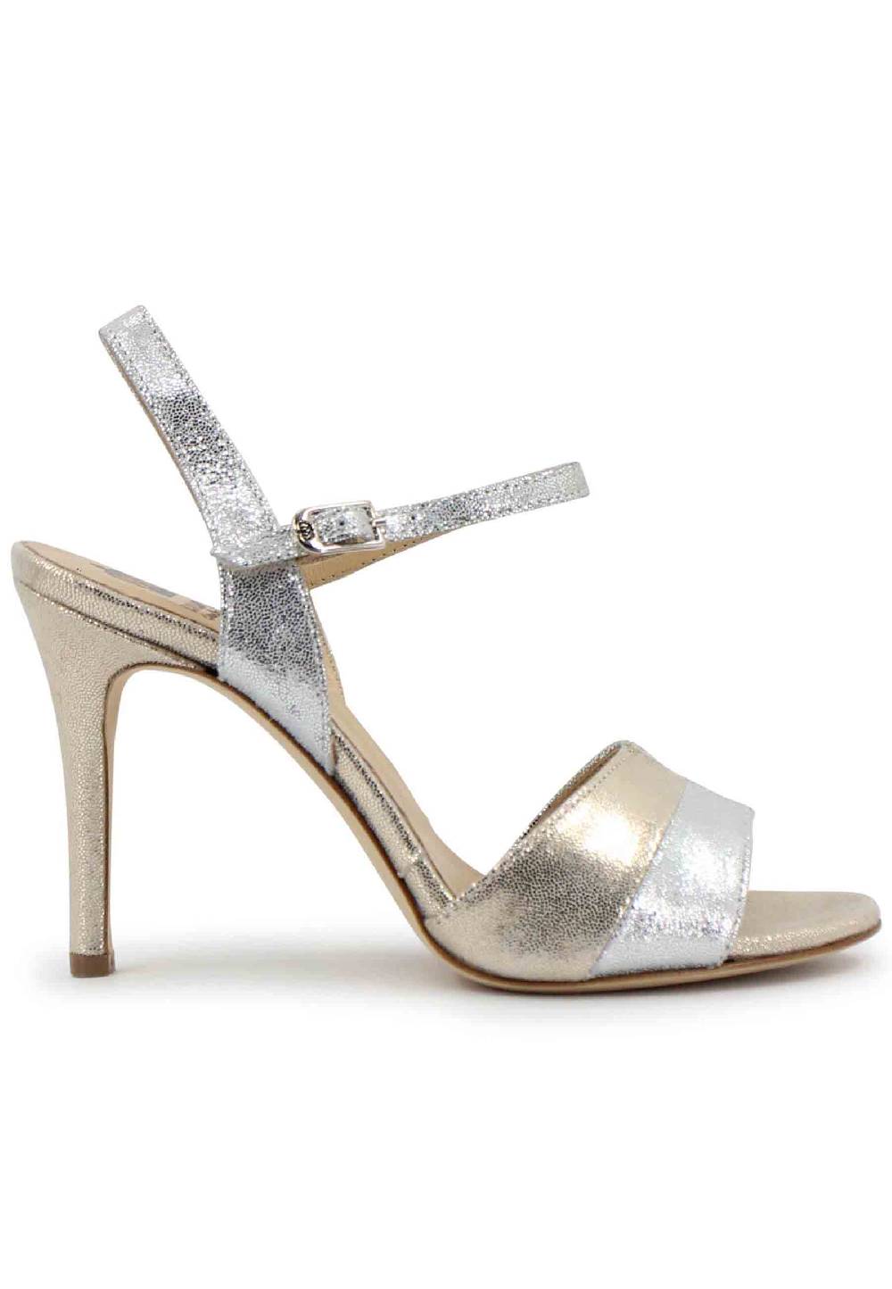 L'ARIANNA Sandali ds1643 da donna in pelle laminata argento con tacco alto e cinturino alla caviglia Only for today