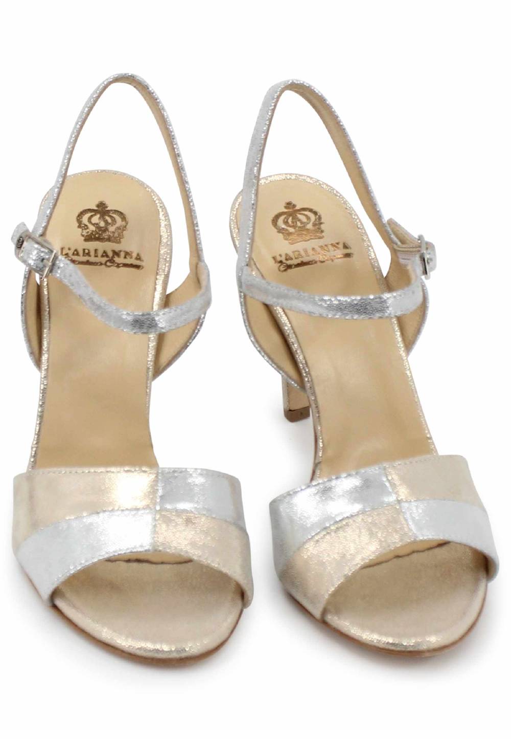 L'ARIANNA Sandali ds1643 da donna in pelle laminata argento con tacco alto e cinturino alla caviglia Only for today