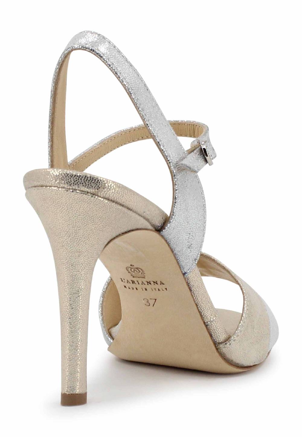 L'ARIANNA Sandali ds1643 da donna in pelle laminata argento con tacco alto e cinturino alla caviglia Only for today