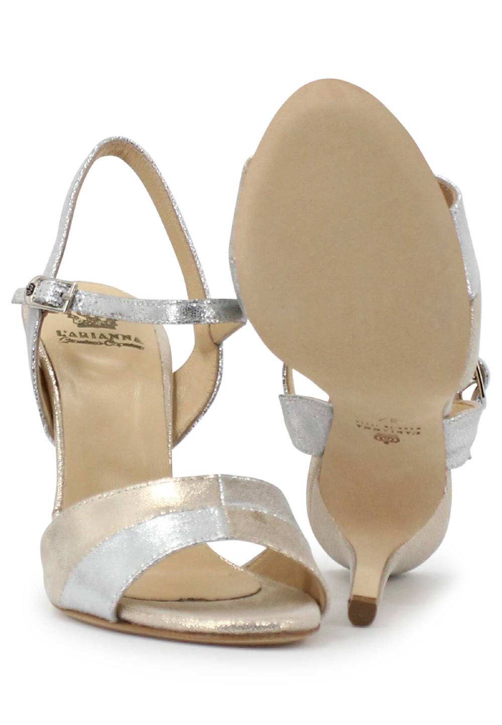 L'ARIANNA Sandali ds1643 da donna in pelle laminata argento con tacco alto e cinturino alla caviglia Only for today