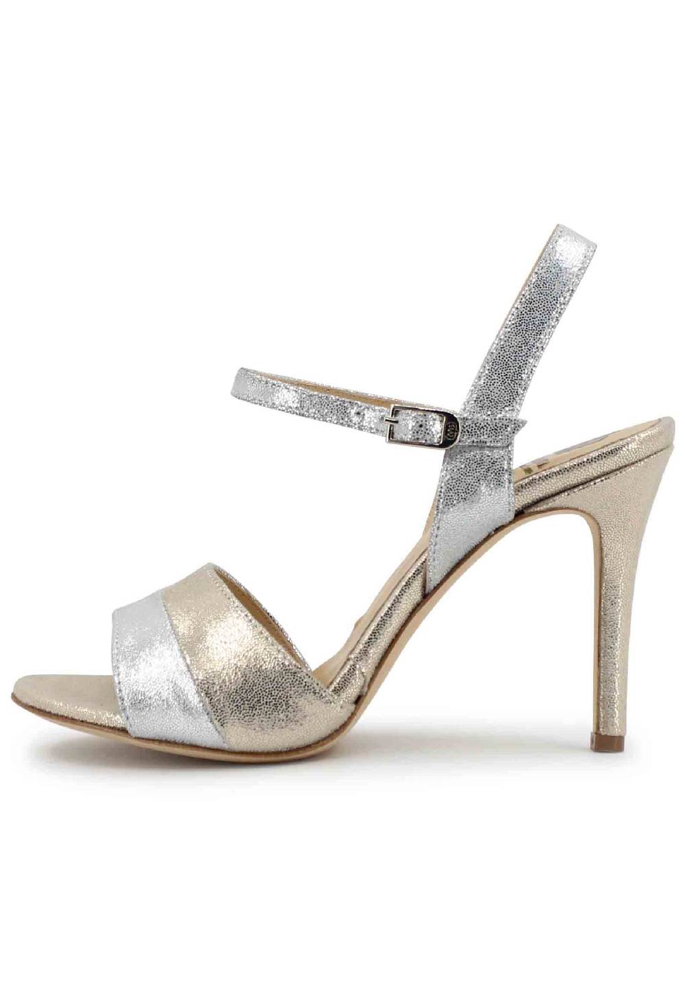 L'ARIANNA Sandali ds1643 da donna in pelle laminata argento con tacco alto e cinturino alla caviglia Only for today