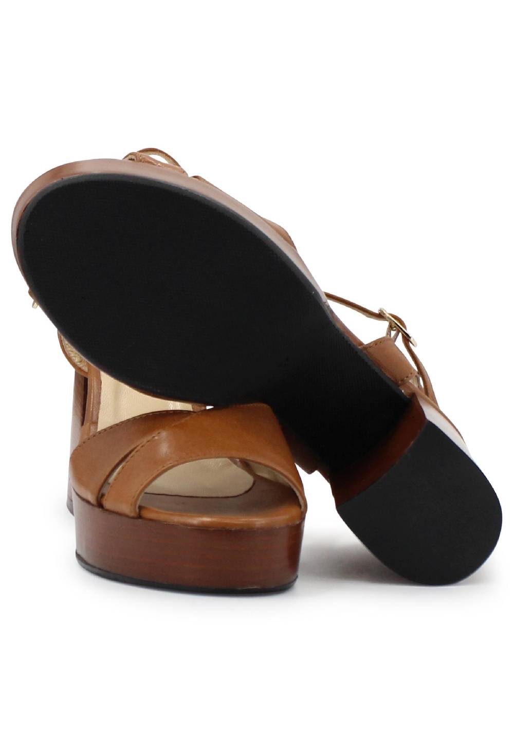 L'ARIANNA Sandali DS1639 donna in pelle cuoio con cinturino e tacco e plateau in cuoio Offerta speciale della fabbrica