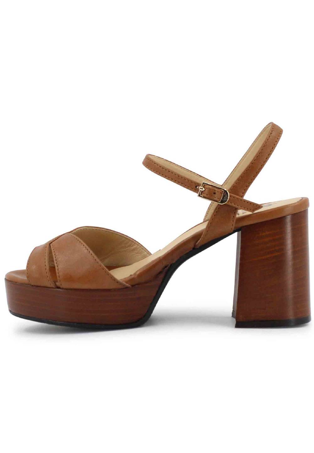 L'ARIANNA Sandali DS1639 donna in pelle cuoio con cinturino e tacco e plateau in cuoio Offerta speciale della fabbrica