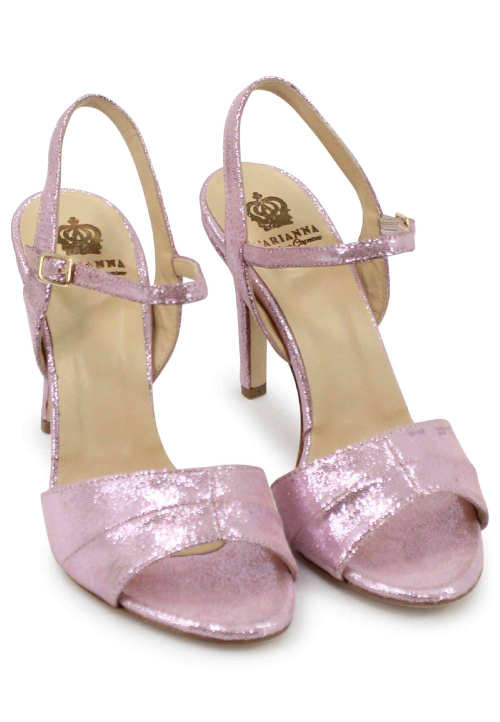 L'ARIANNA Sandali ds1643 da donna in pelle laminata rosa con tacco alto e cinturino alla caviglia Sostegno trimestrale