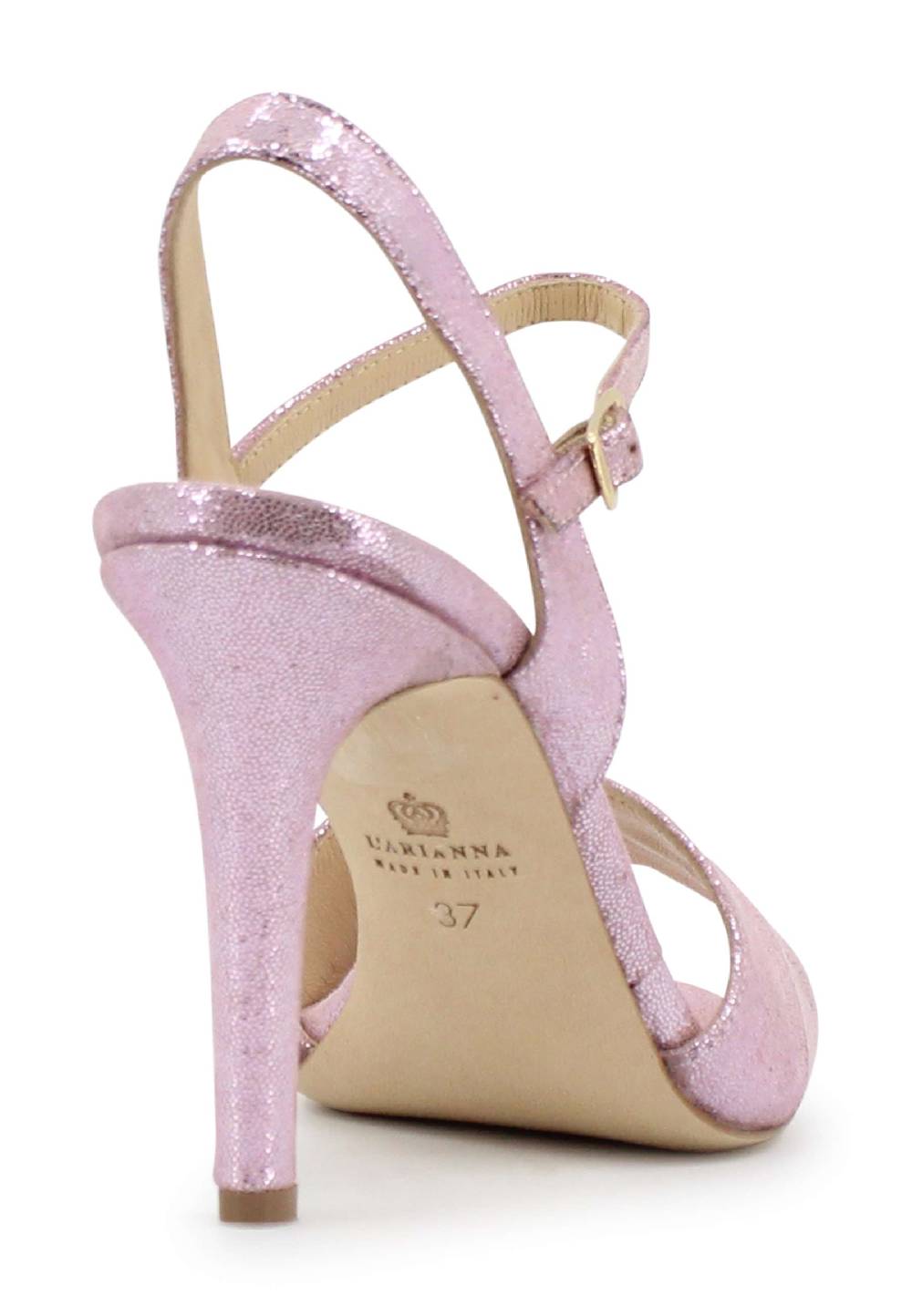 L'ARIANNA Sandali ds1643 da donna in pelle laminata rosa con tacco alto e cinturino alla caviglia Sostegno trimestrale