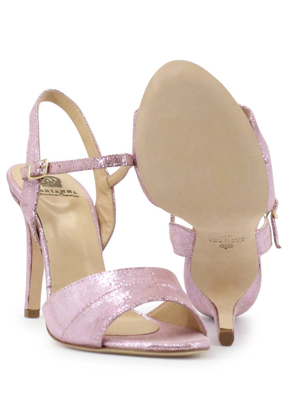 L'ARIANNA Sandali ds1643 da donna in pelle laminata rosa con tacco alto e cinturino alla caviglia Sostegno trimestrale