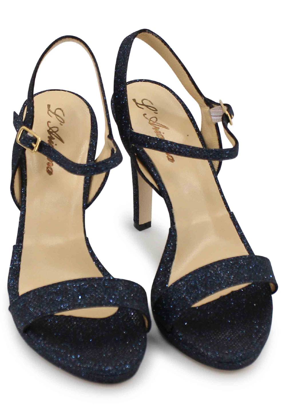 L'ARIANNA Sandali ds7054 donna in glitter blu con tacco alto e cinturino alla caviglia Fino al 55% di sconto