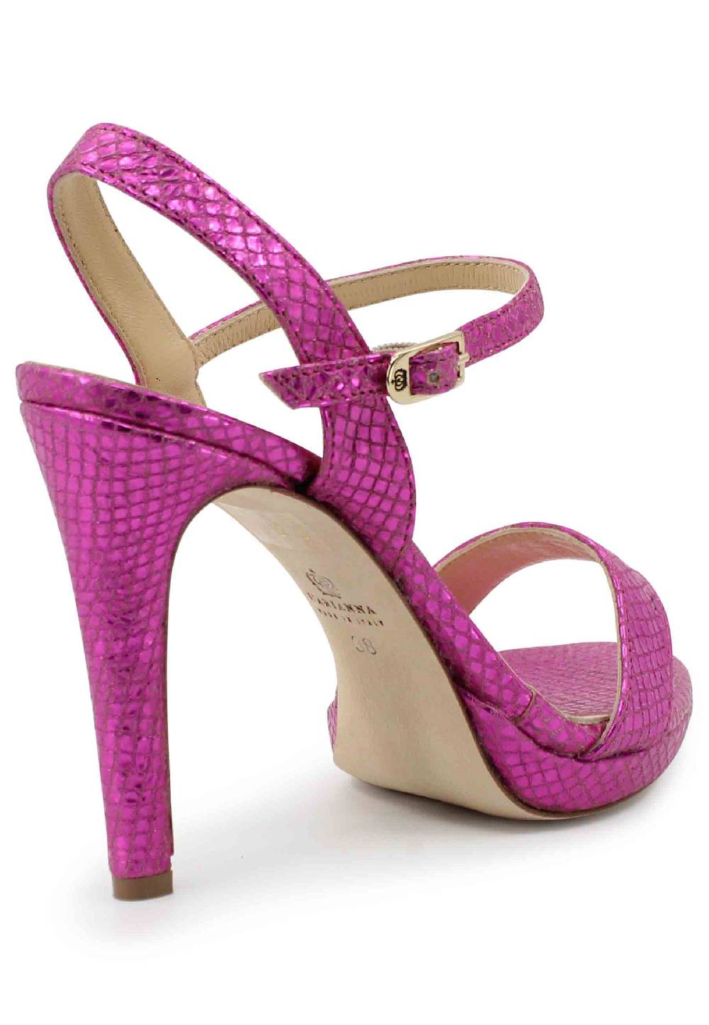 L'ARIANNA Sandali ds7054donna in pelle laminata fuxia effetto serpente con tacco alto e cinturino alla caviglia Solo un giorno rimasto