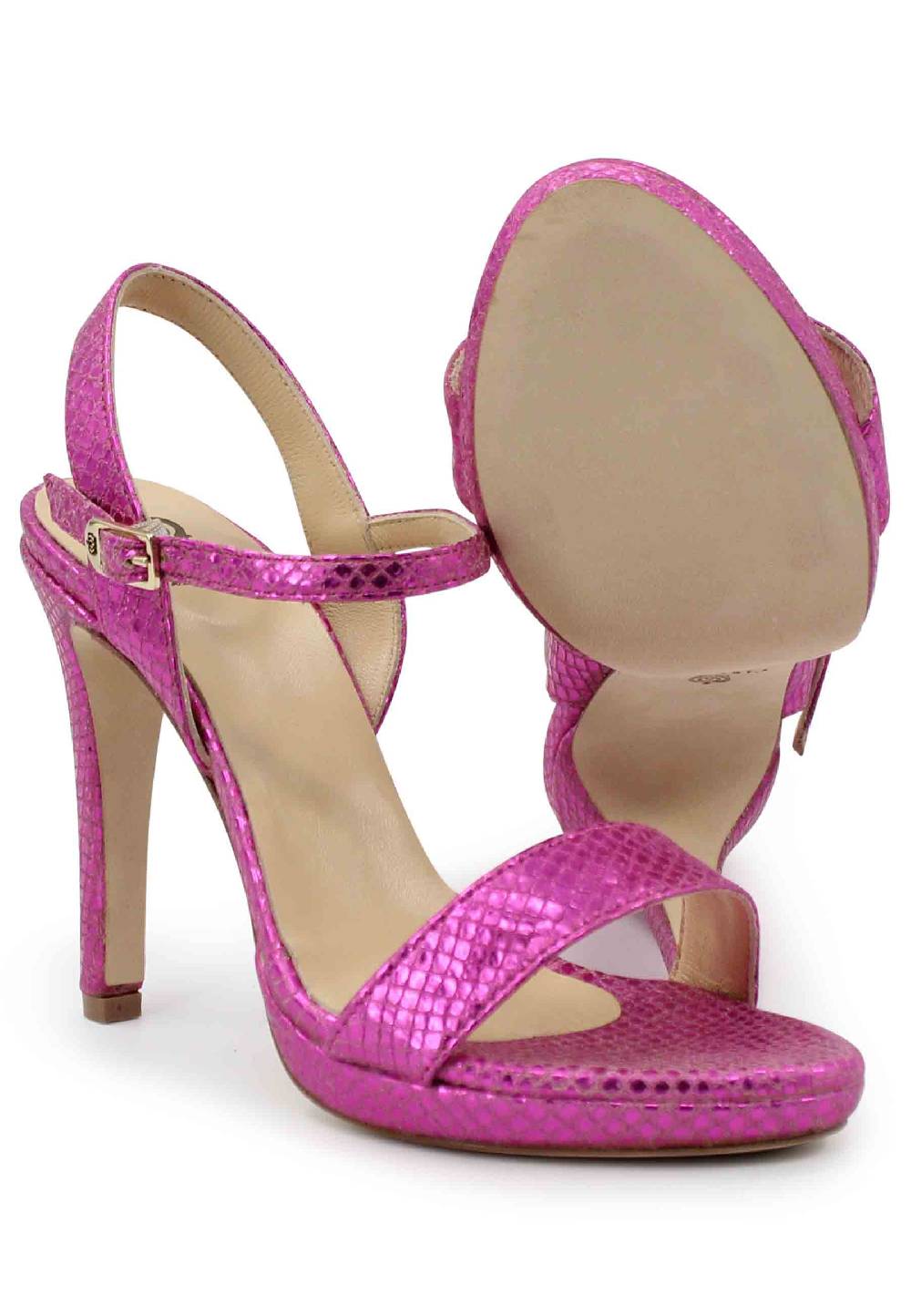L'ARIANNA Sandali ds7054donna in pelle laminata fuxia effetto serpente con tacco alto e cinturino alla caviglia Solo un giorno rimasto